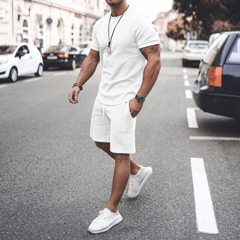 white shorts outfit men